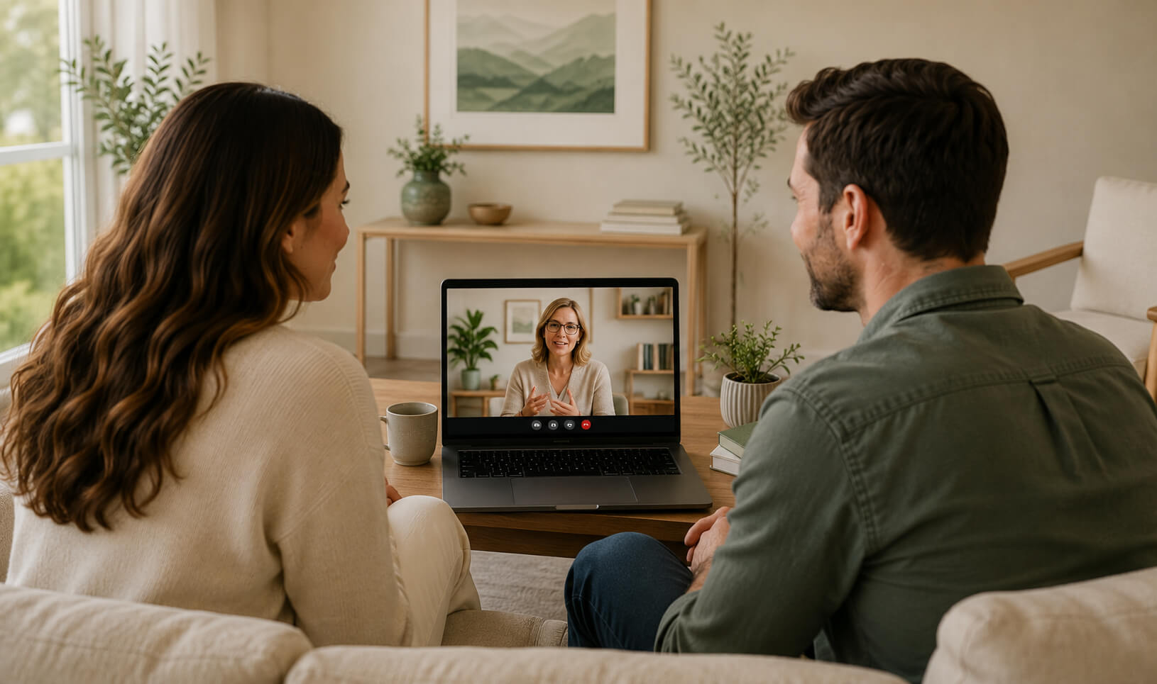 Clients participating in virtual therapy services through Reign Psychotherapy, receiving trauma-informed counseling and relationship support from the comfort of home.